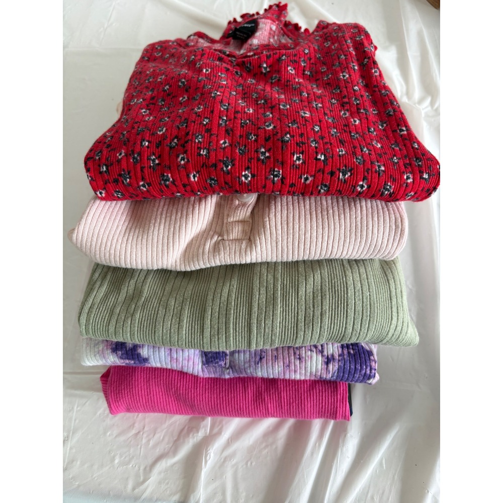 Art Class Girls Ribbed Long Sleeve Tops Lot 5pc Floral Heart Cutout L 10/12